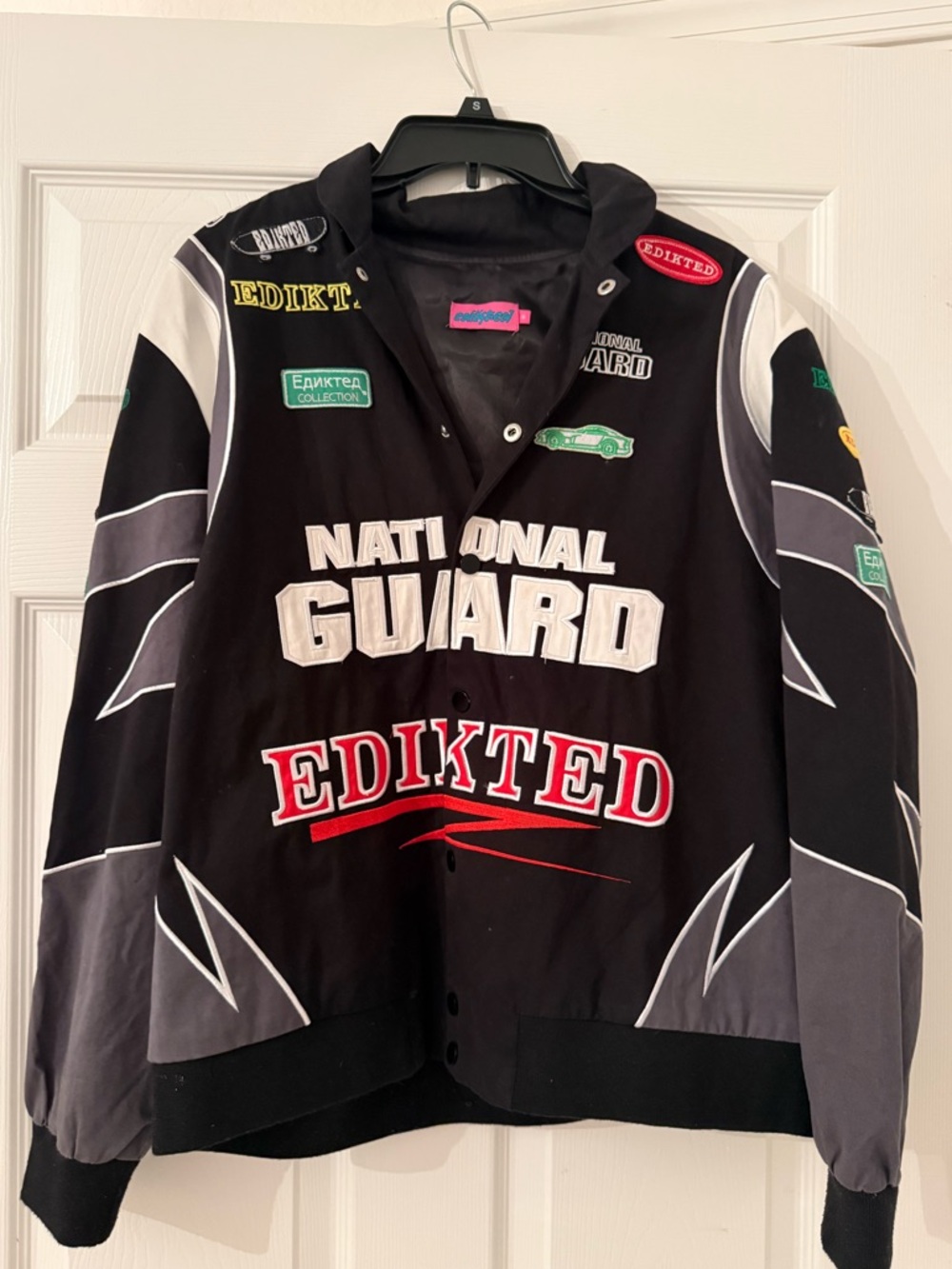 Edikted Black, Gray & White 'National Guard' Patch Bomber Jacket